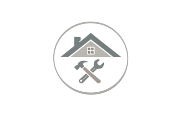 Minimal circular logo showing a rural Kansas house roofline above crossed hammer and wrench tools, representing a general home services contractor directory, with a clean and trustworthy aesthetic on a transparent background.